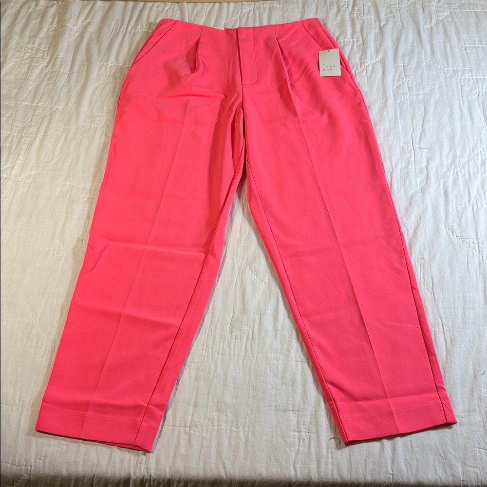 A New Day High-Rise Pleated Tapered‎ Leg Trousers Hot Pink Size 8 NWT